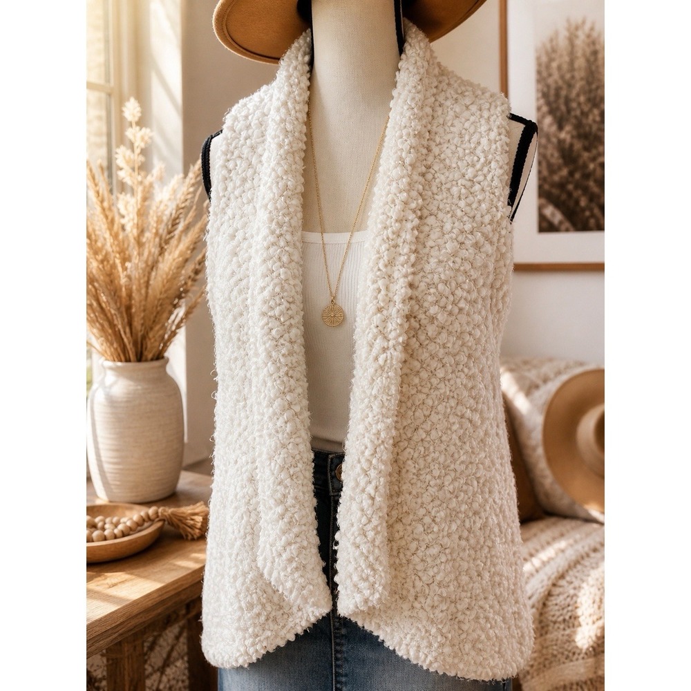 Altar'd State Teddy Sherpa Boucle Vest Small Cream Boho Cozy Cottagecore